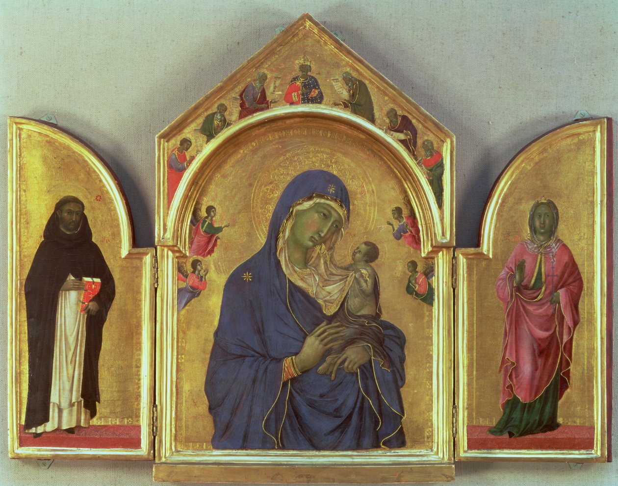 Madonna en Kind met SS. Dominic en Aurea, c.1315 (detail) door Duccio di Buoninsegna