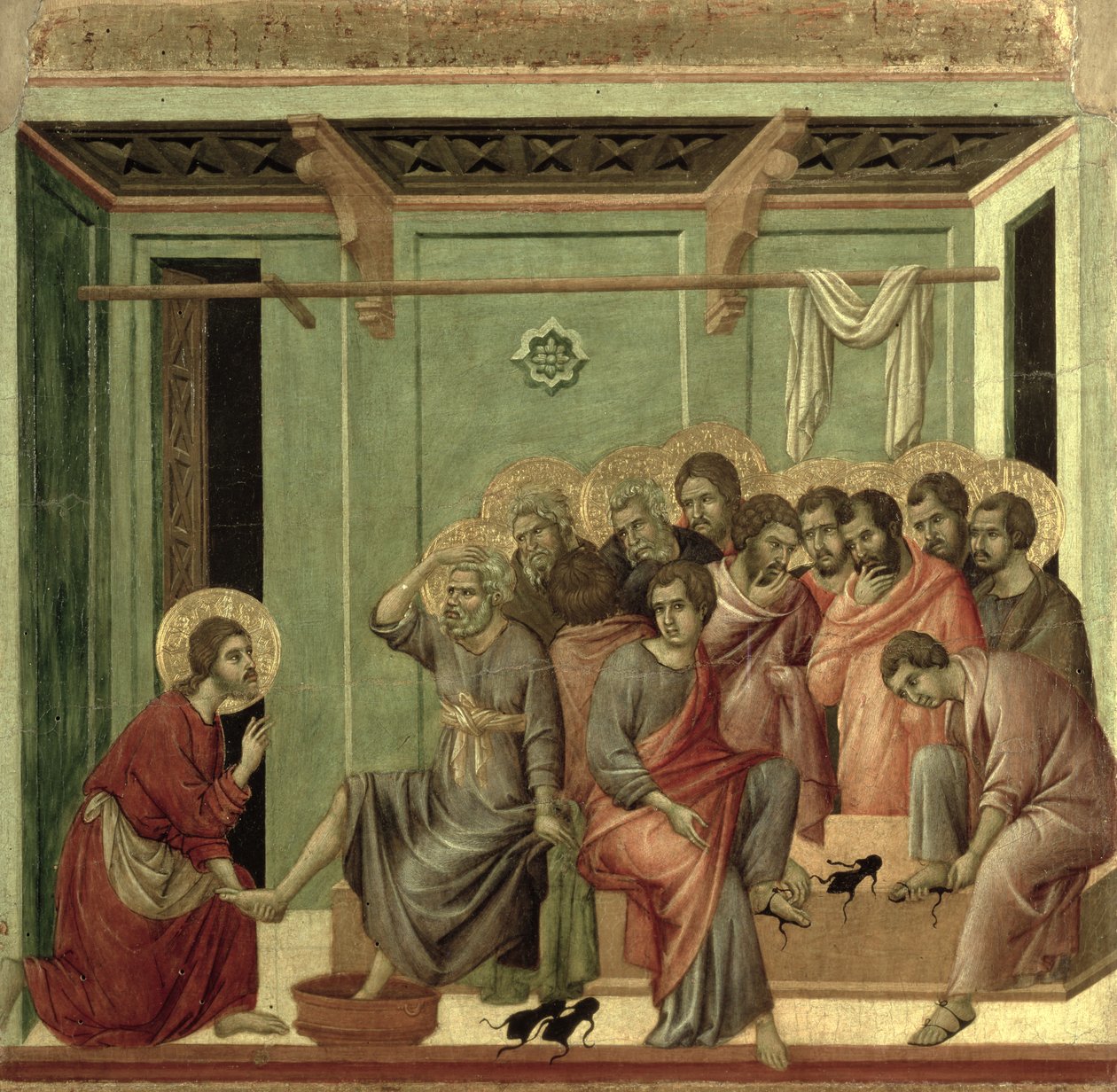 Maesta: Christus Wast de Voeten van de Discipelen, 1308-11 door Duccio di Buoninsegna