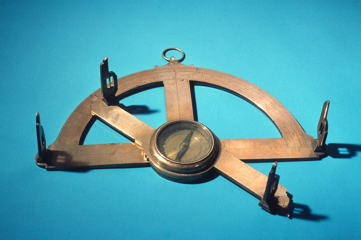 Grafometer of clinometer (messing, glas en staal) door Dutch School