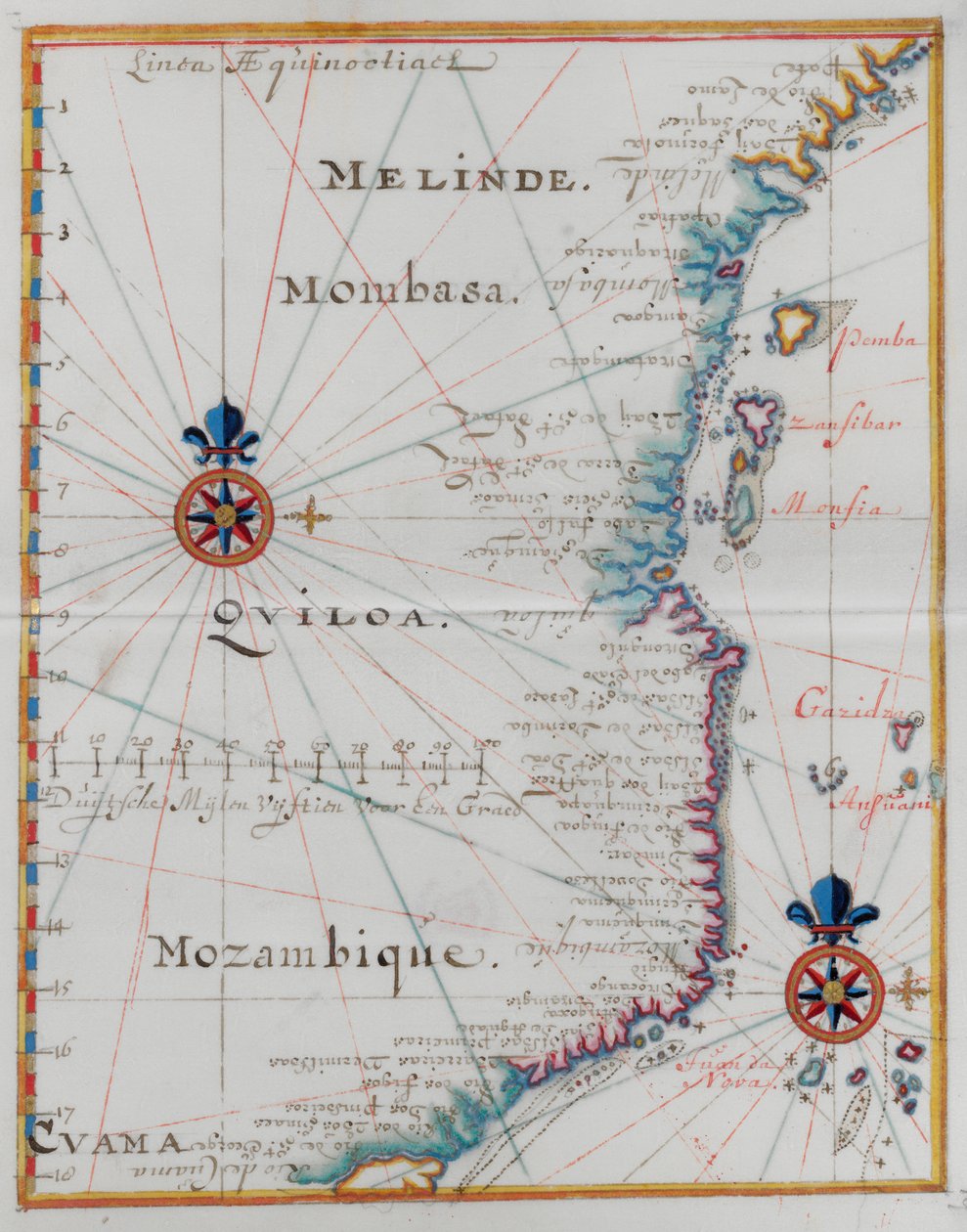 Kaart van Mombasa, Oost-Afrika. door Dutch School
