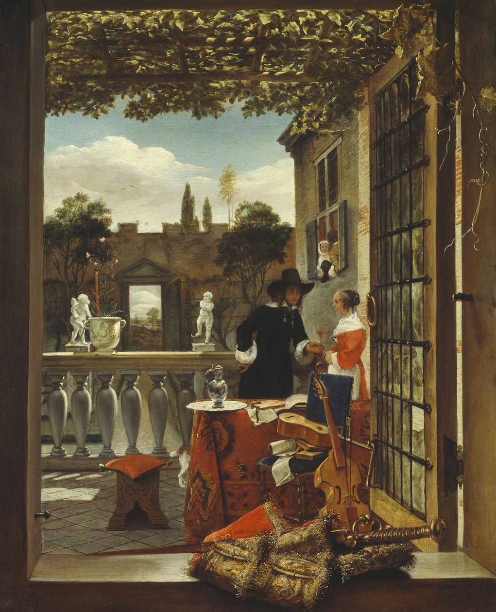 Het terras, c.1655-65 door Dutch School