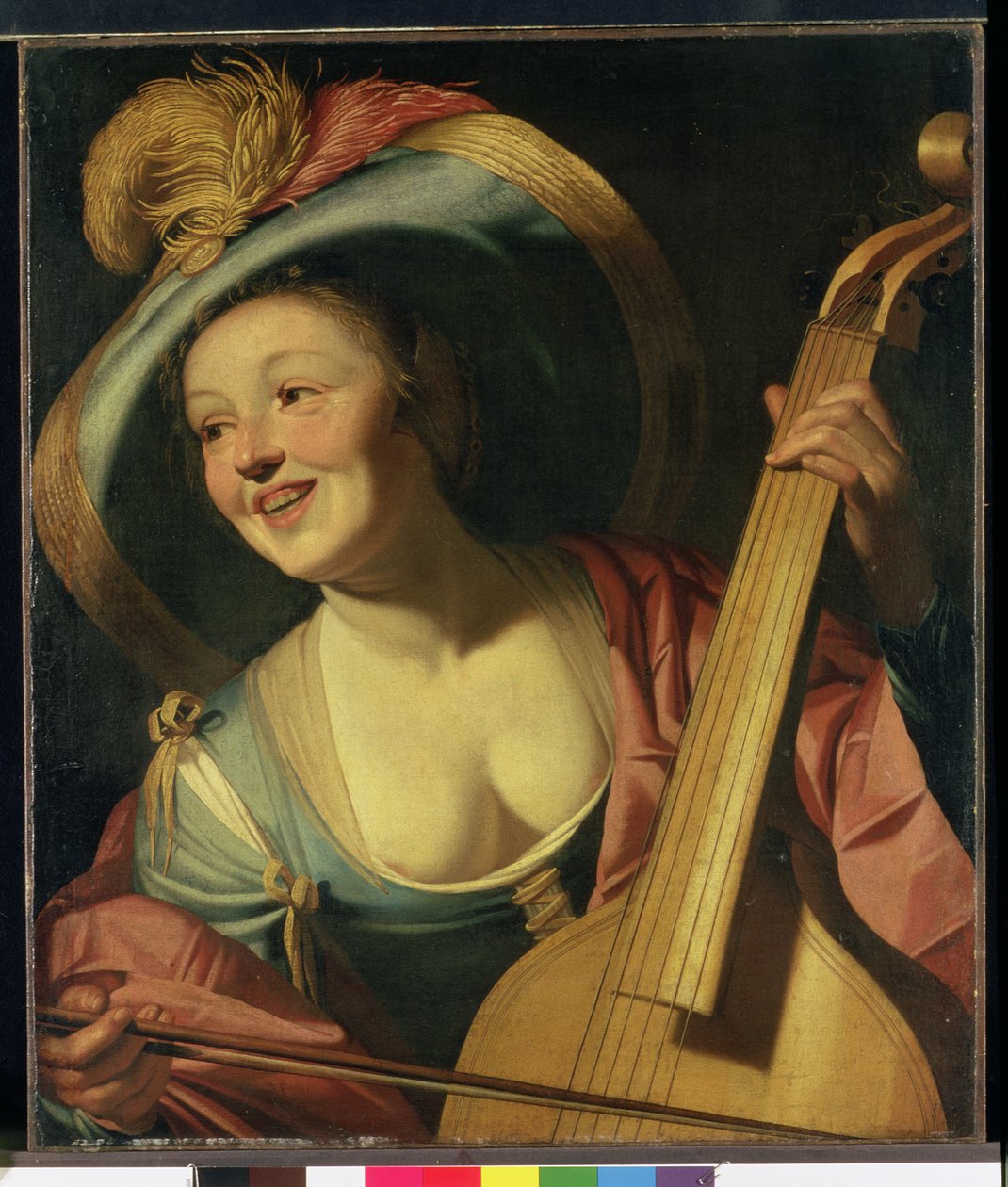 De viola da gamba speler door Dutch School