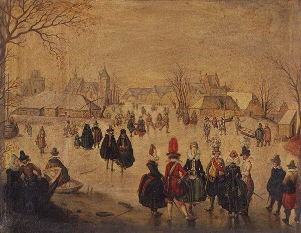 Winterlandschap: Stijlvolle Schaatsers op een Meer door Dutch School