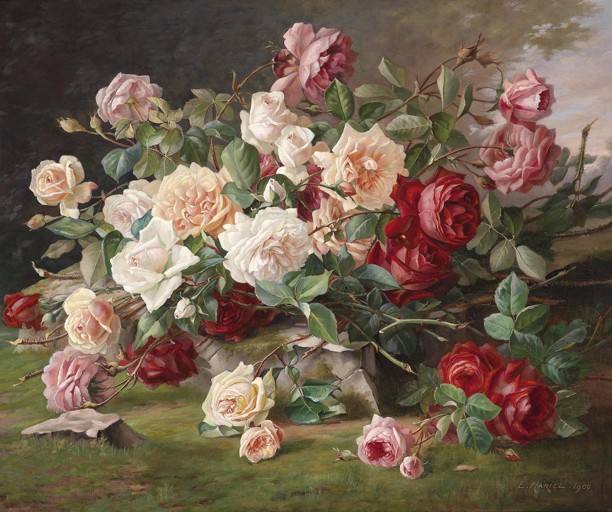 Stilleven met rozen door E. Hariel