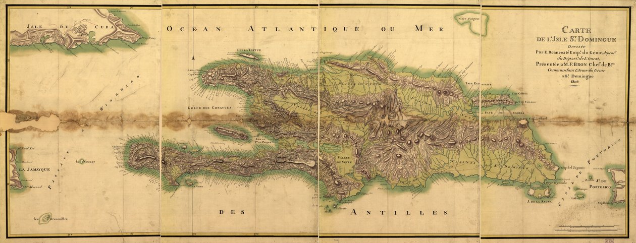 Kaart van het eiland St. Domingue door E. Beaucosté