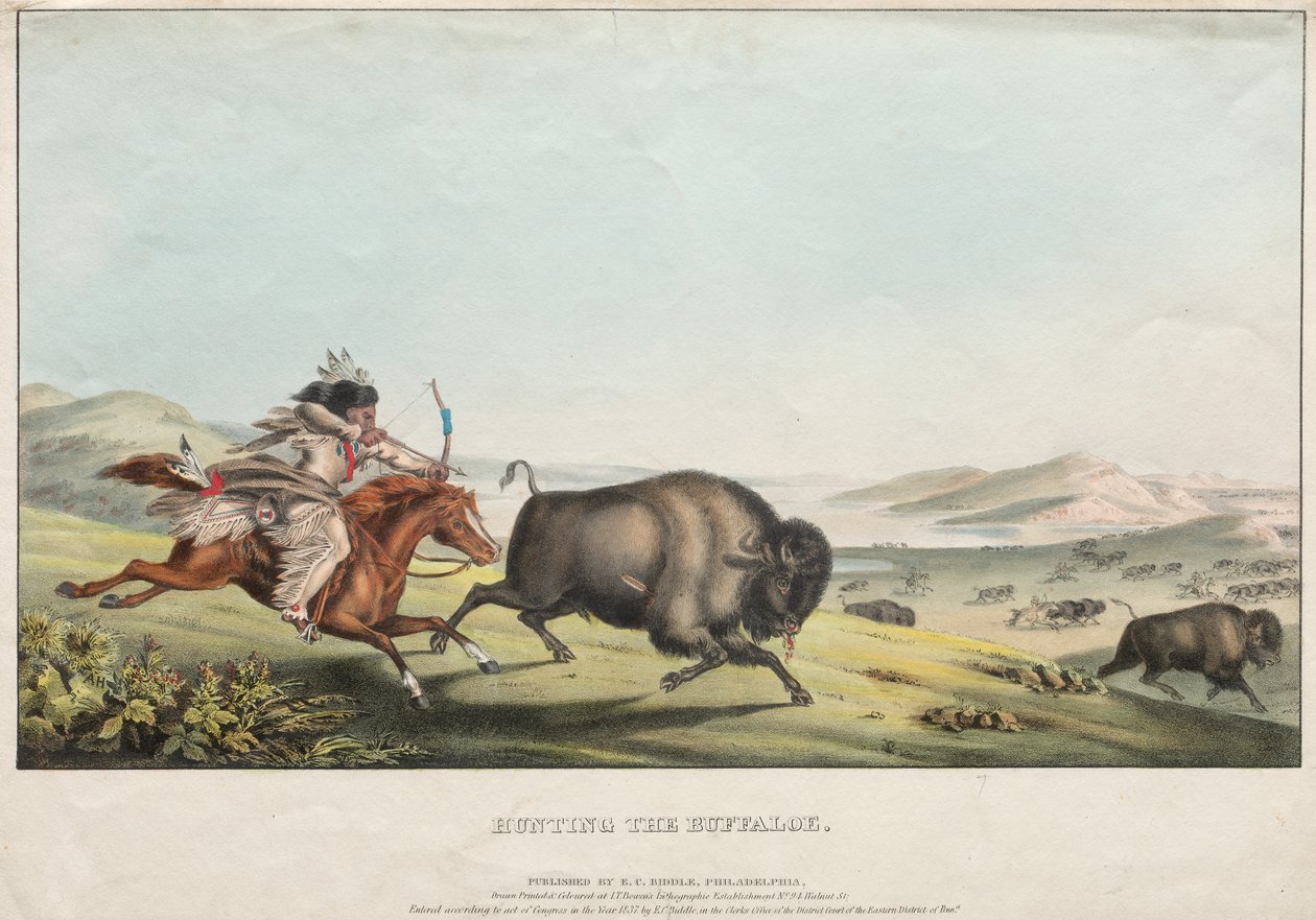 De jacht op de buffel, 1837 door E. C. Biddle