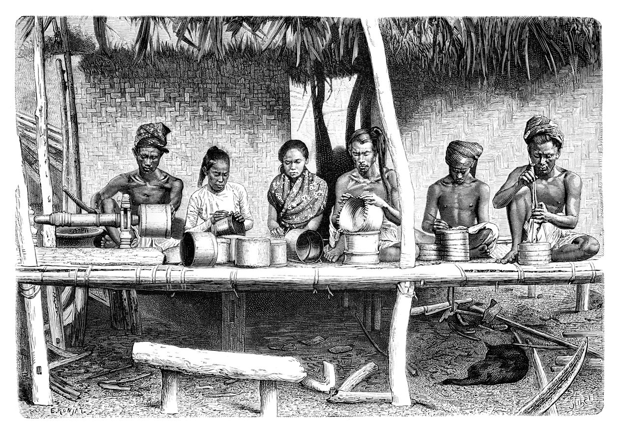 Ambachtslieden uit Birma Myanmar, 1895 door Etienne Antoine Eugene Ronjat