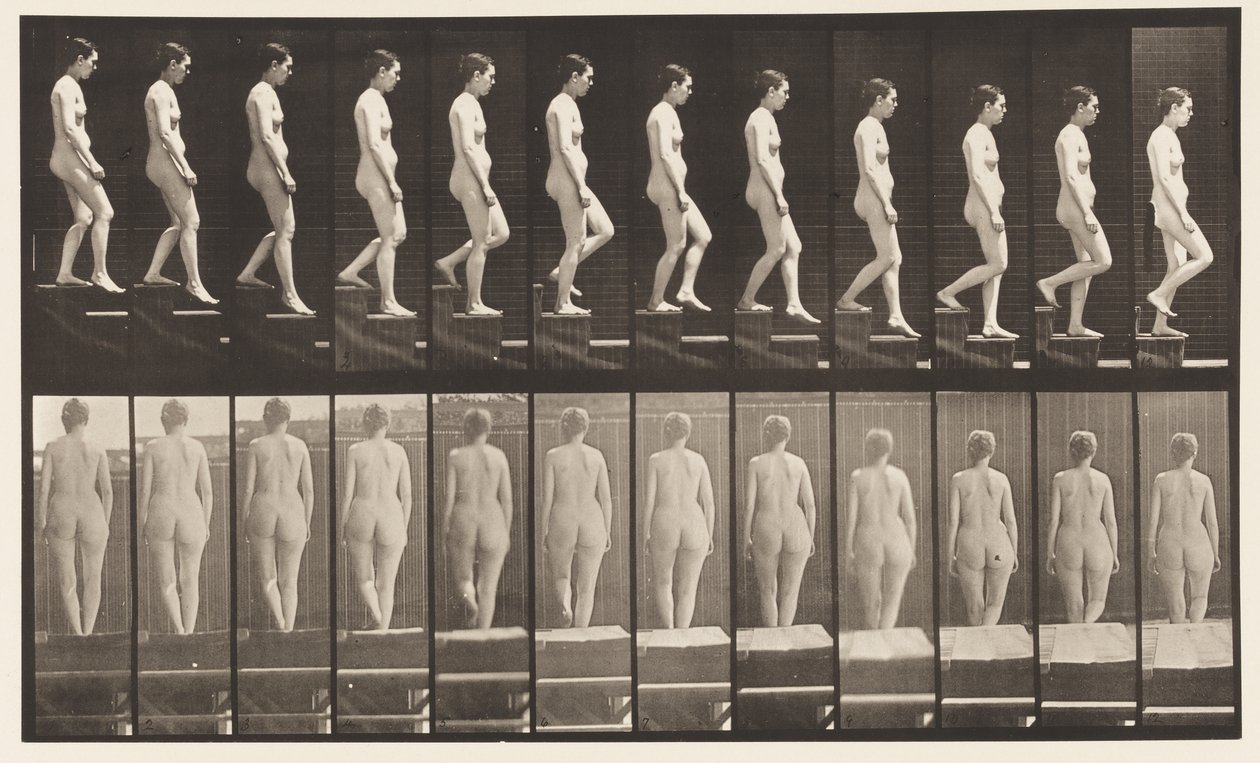 Plaat 129. Trap Afdalen, Handen Gevouwen door Eadweard Muybridge