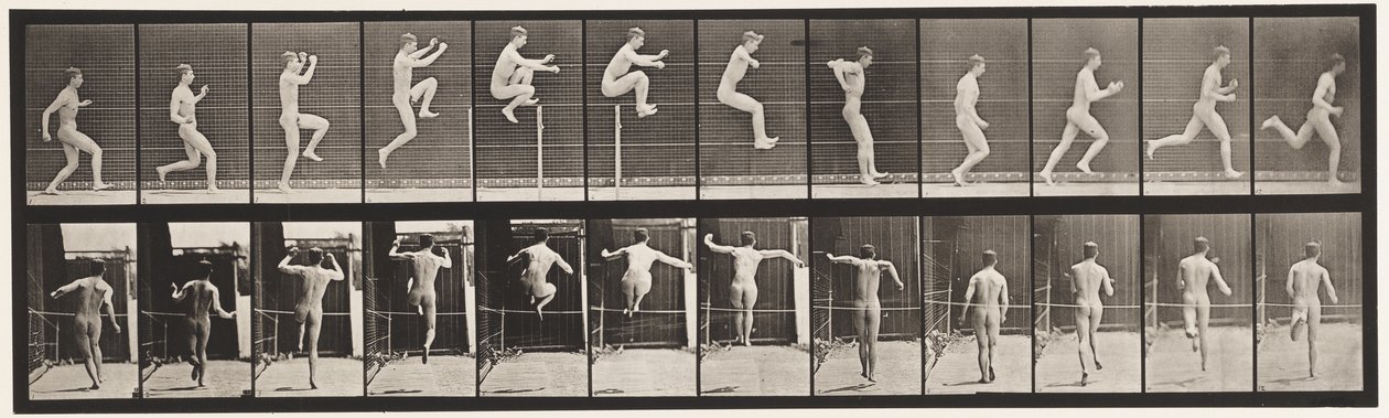 Plaat 154. Springen; rechtuit rennen, hoogspringen door Eadweard Muybridge