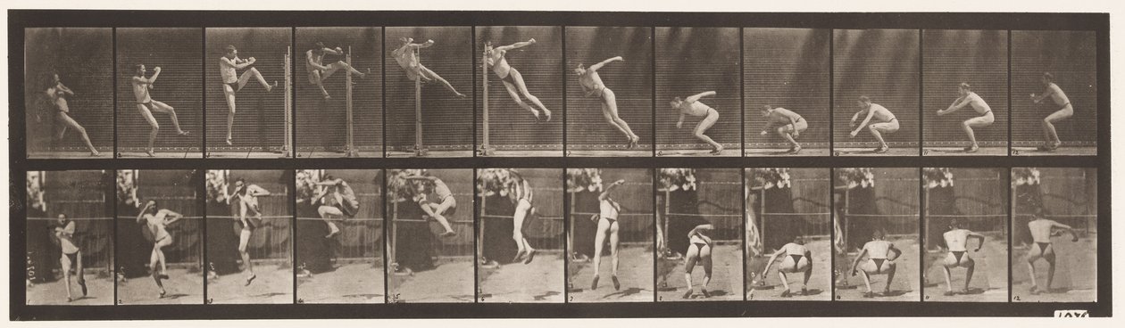 Springen; rennen twist hoogspringen door Eadweard Muybridge