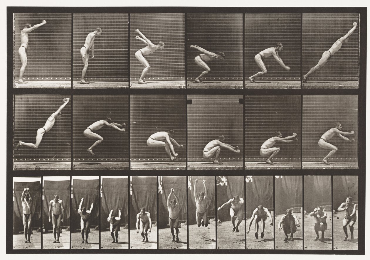Springen; Staande Brede Sprong, 1872-1885 door Eadweard Muybridge
