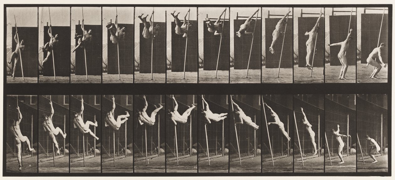 Plaat 165. Springen; polsstokhoogspringen door Eadweard Muybridge
