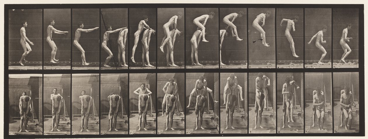 Plaat 166. Springen; over iemands rug door Eadweard Muybridge
