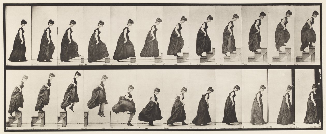 Plaat 173. Trappen oplopen en eraf springen, 1885 door Eadweard Muybridge