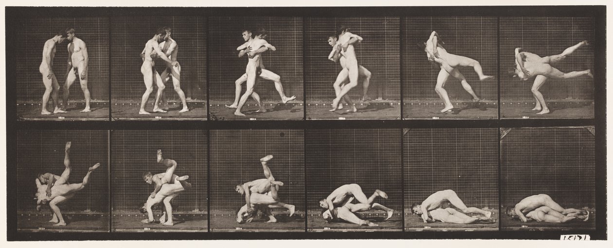 Plaat 347. Worstelen, Grieks-Romeins, 1885 door Eadweard Muybridge