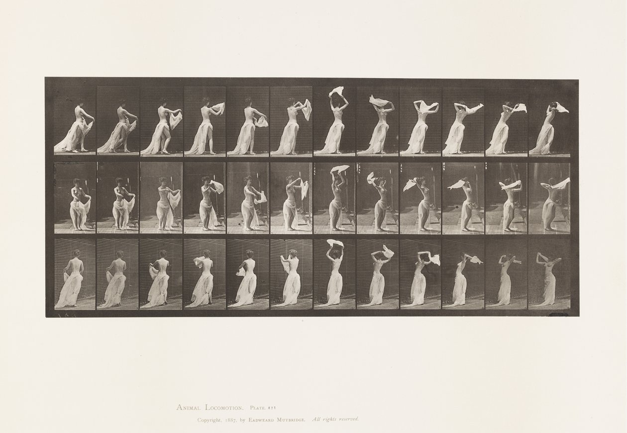 Plaat 421. Toilet; Handdoek om schouders gooien door Eadweard Muybridge