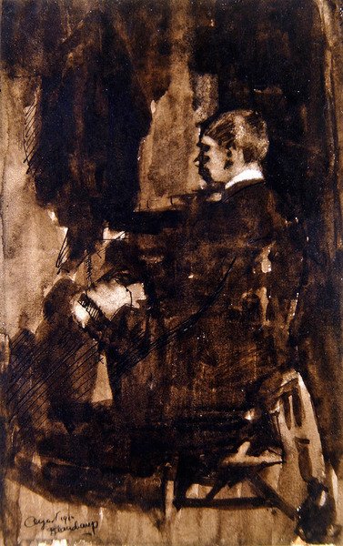 Zittende man door Earl Beauchamp