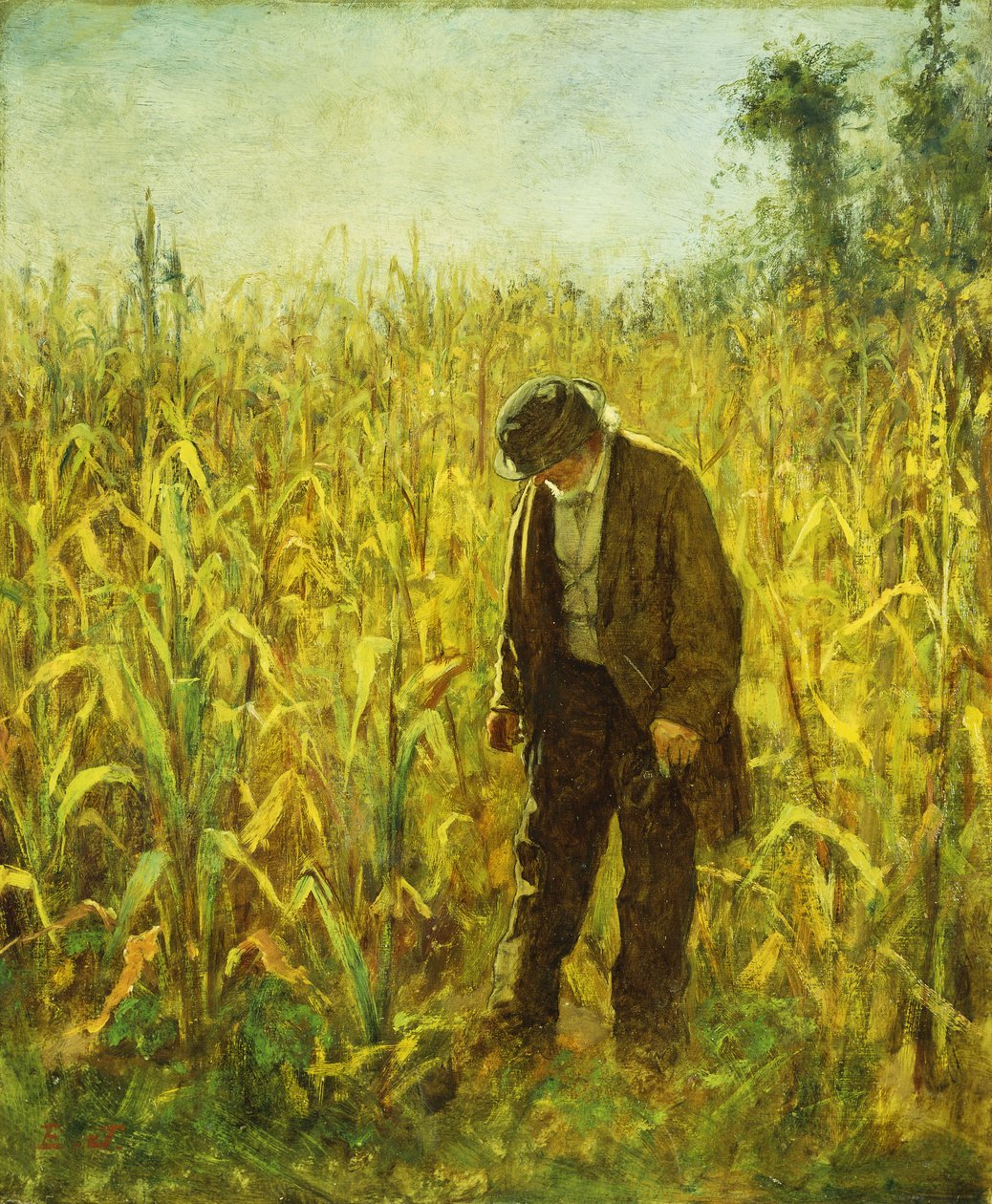 Man in een korenveld door Eastman Johnson