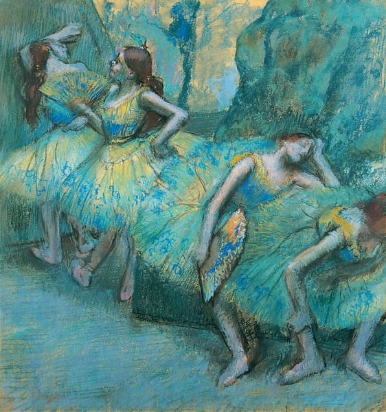 Balletdansers in de coulissen door Edgar Degas