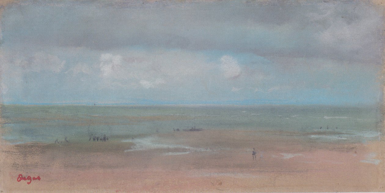 Zeegezicht met zandstrand bij eb door Edgar Degas