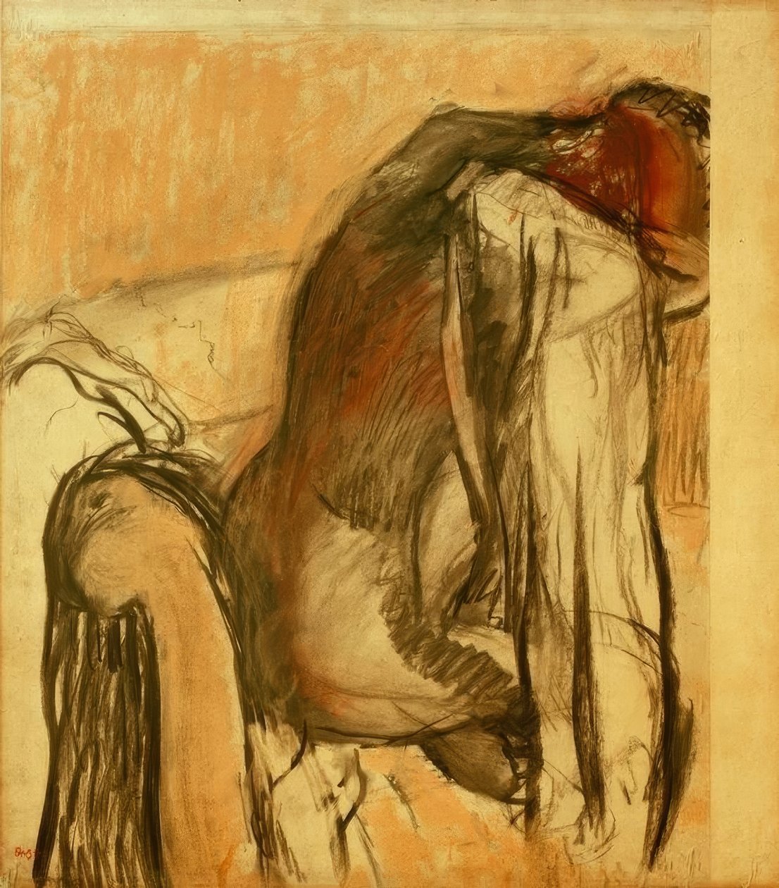 Na het bad; vrouw die zich afdroogt door Edgar Degas