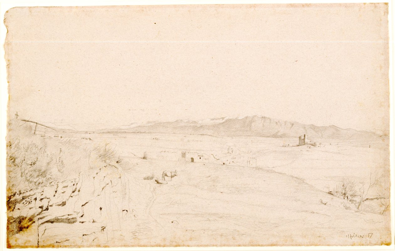 Romeins Landschap, waarschijnlijk met uitzicht op Monte Lepini, voorbij de stad Velletri, 1857 door Edgar Degas