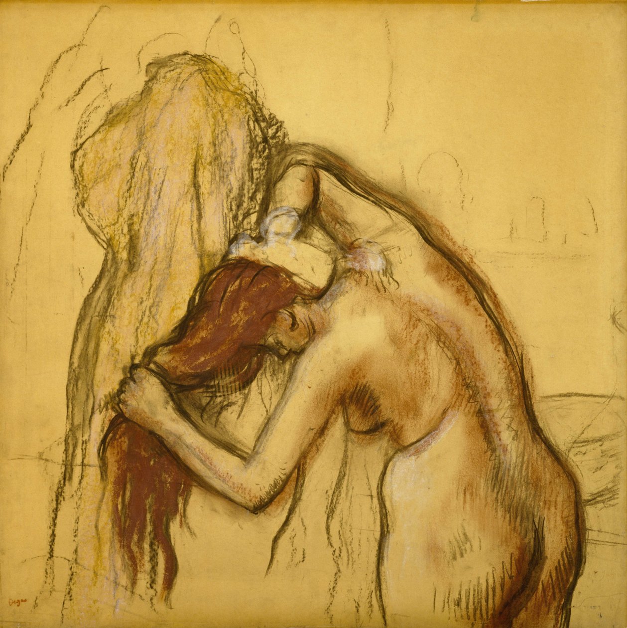 Vrouw die zichzelf droogt door Edgar Degas