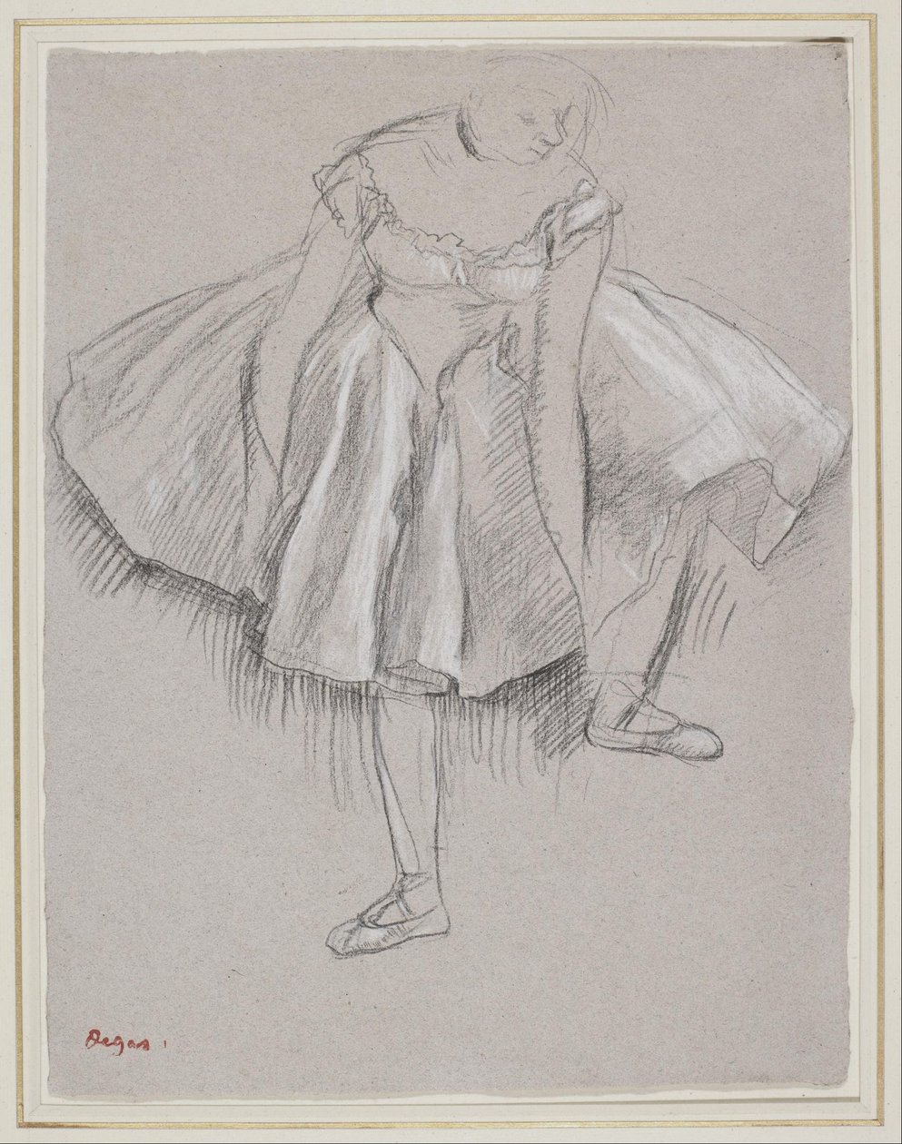 Danseres die haar Slof Aanpast door Edgar Degas