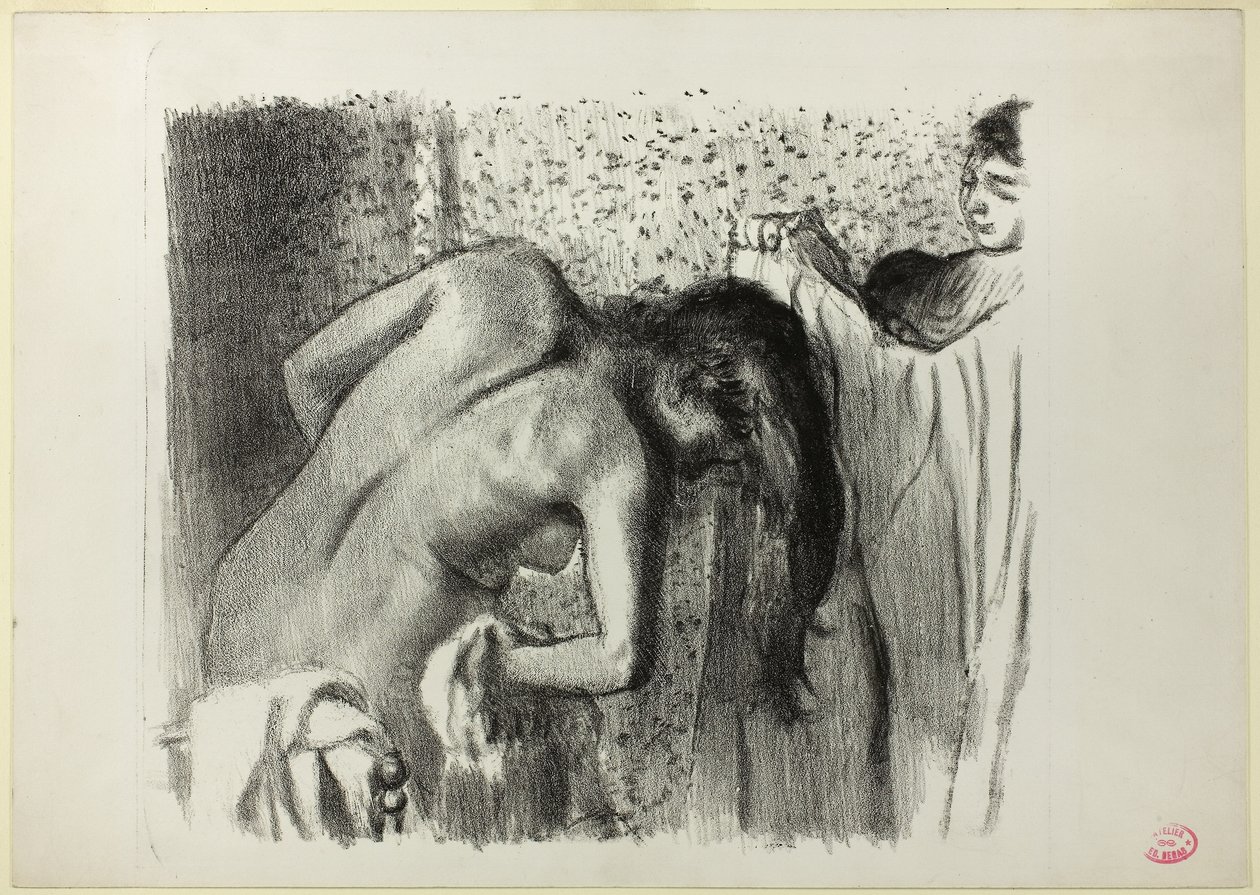 Na het Bad (grote versie) door Edgar Degas