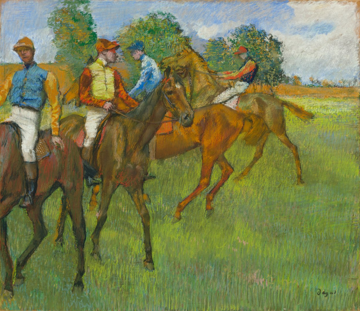 Voor de race door Edgar Degas