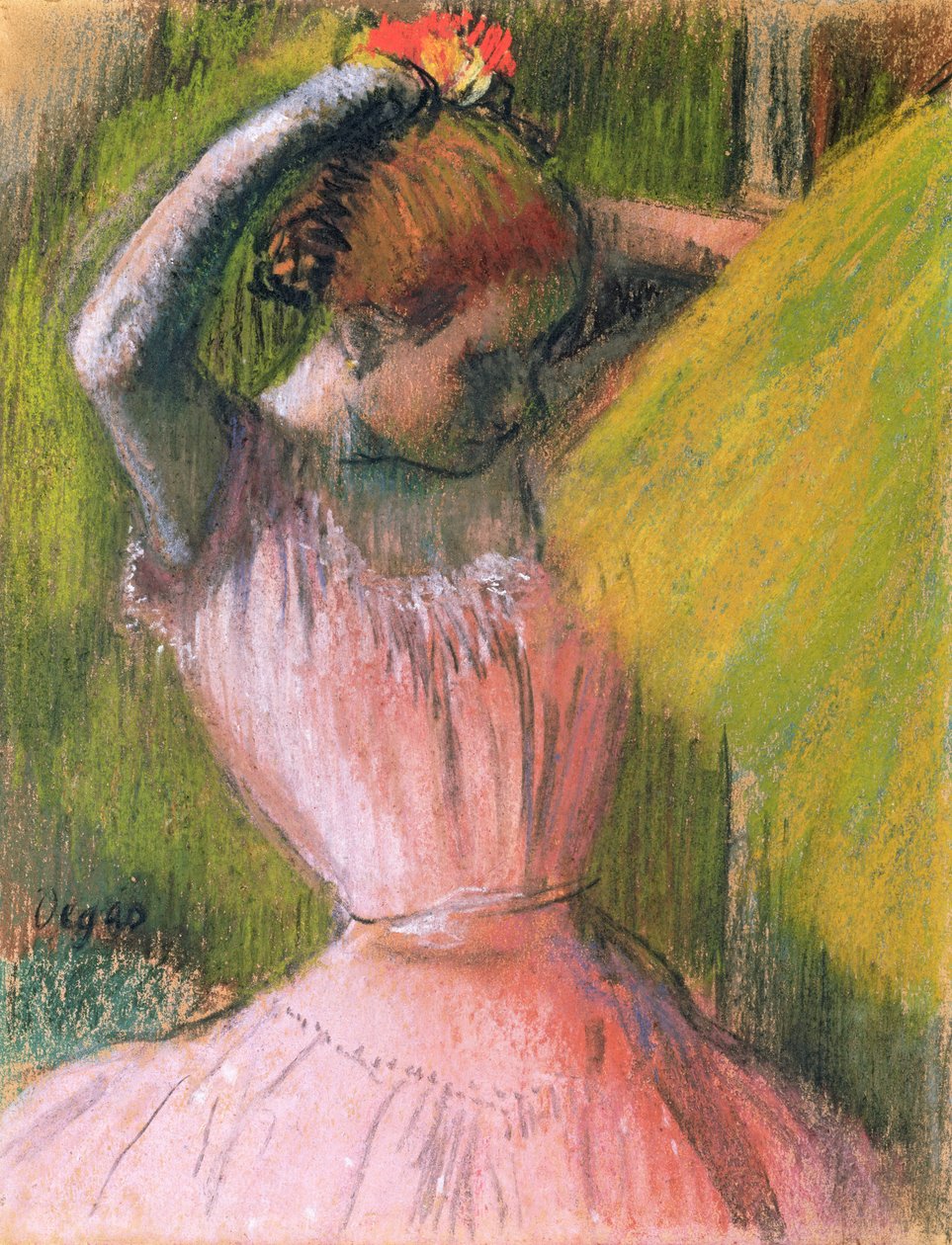 Danseres die haar haar schikt, ca. 1900-12 door Edgar Degas