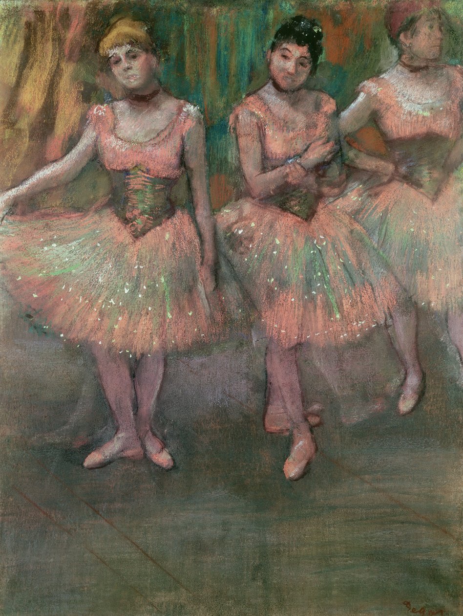 Dansers met zalmkleurige rokken door Edgar Degas