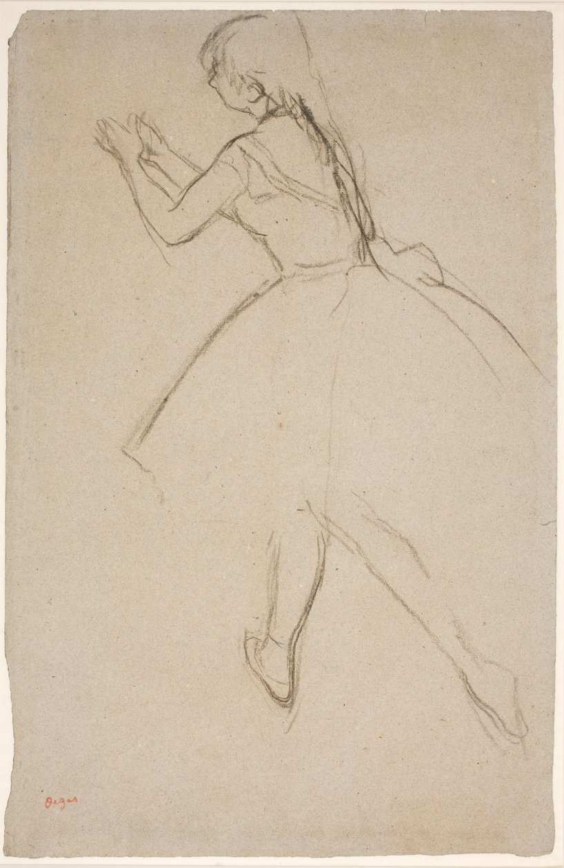 Danser in wandelpositie met uitgestrekte armen door Edgar Degas