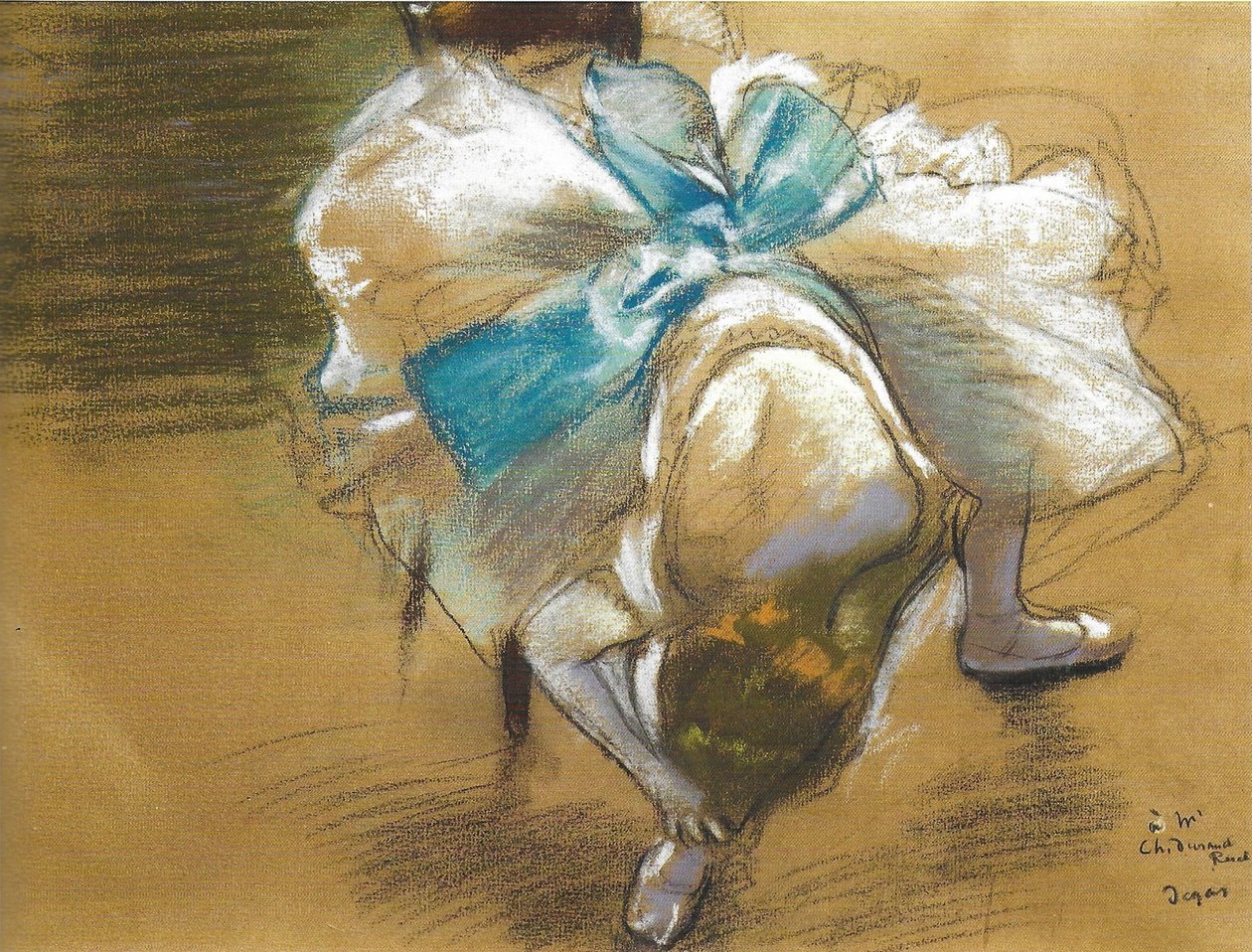 Frans: Danseres maakt haar slipper weer vast door Edgar Degas