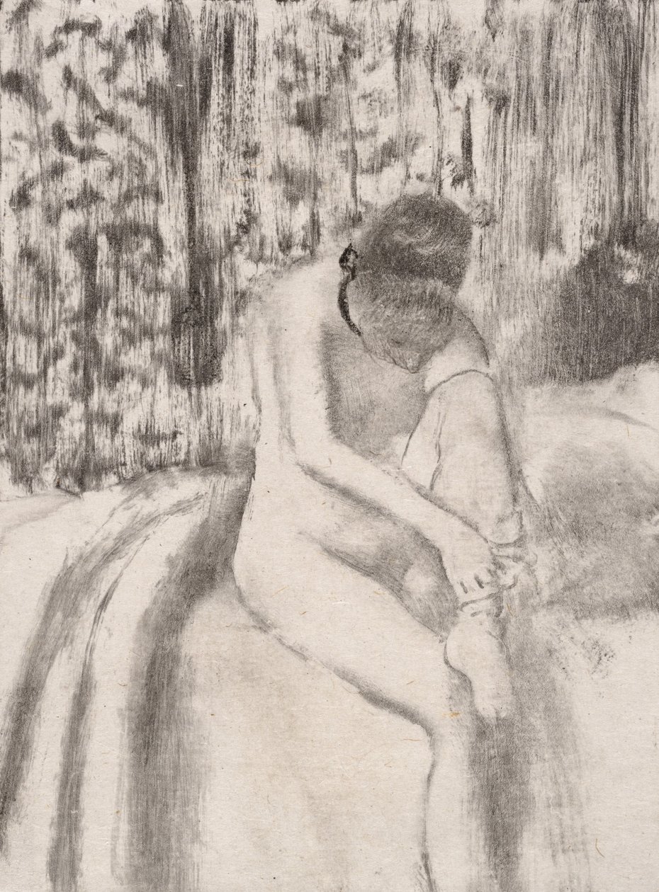 Meisje dat haar kousen aantrekt, 1876-77 door Edgar Degas