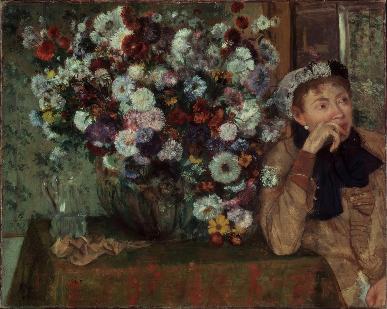 De vrouw met chrysanten door Edgar Degas