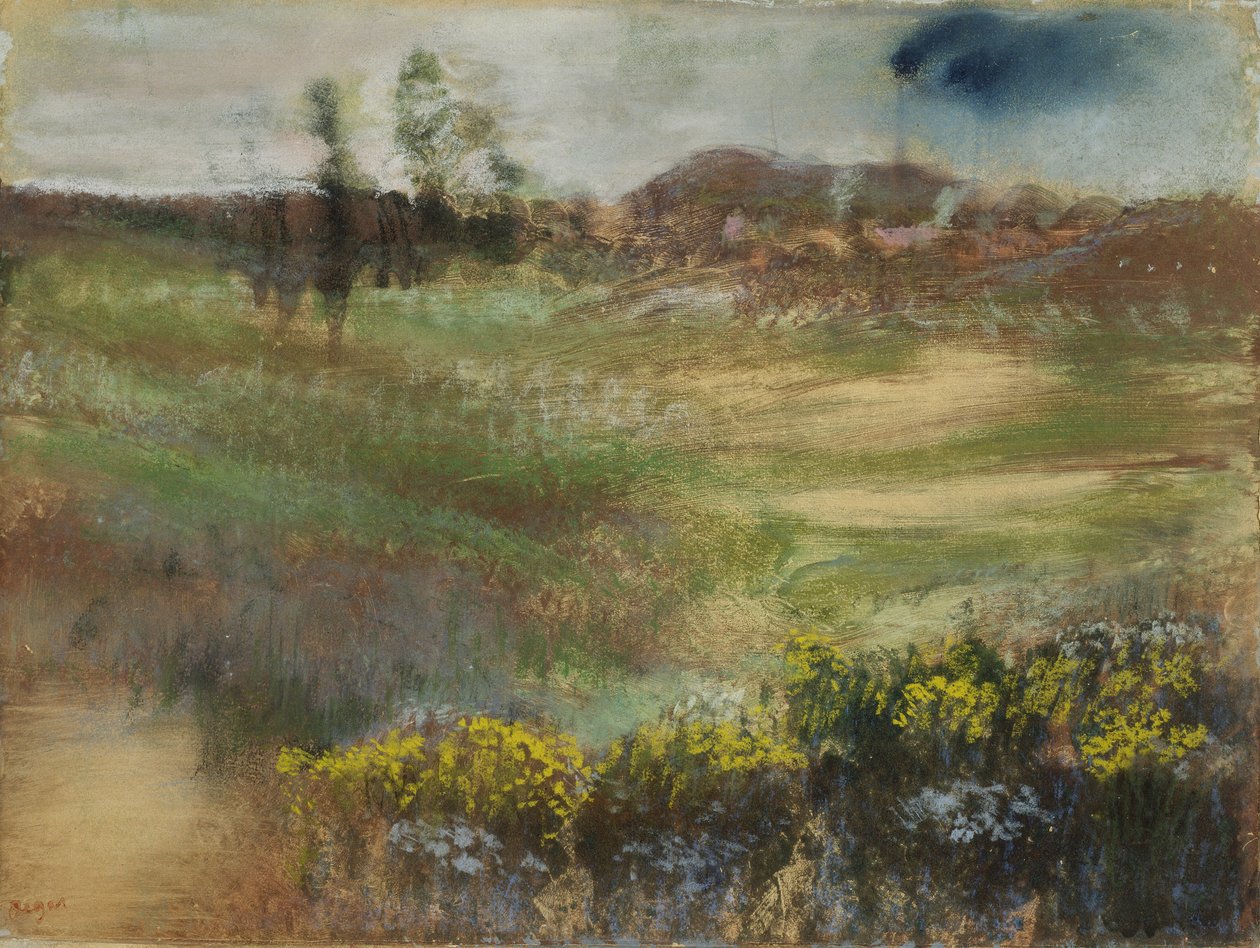 Landschap met schoorstenen, c.1890 door Edgar Degas