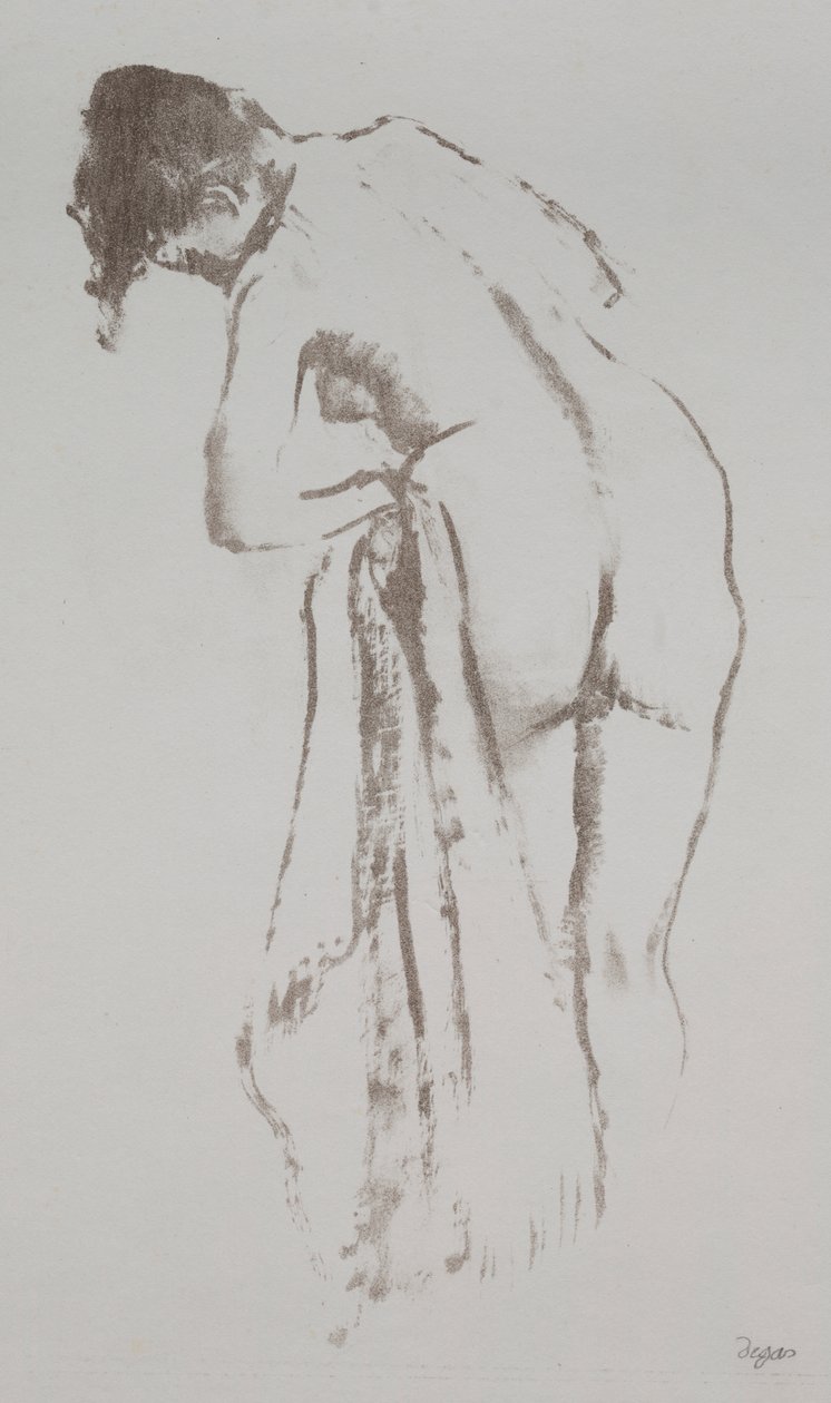 Naakte vrouw met handdoek, staand door Edgar Degas