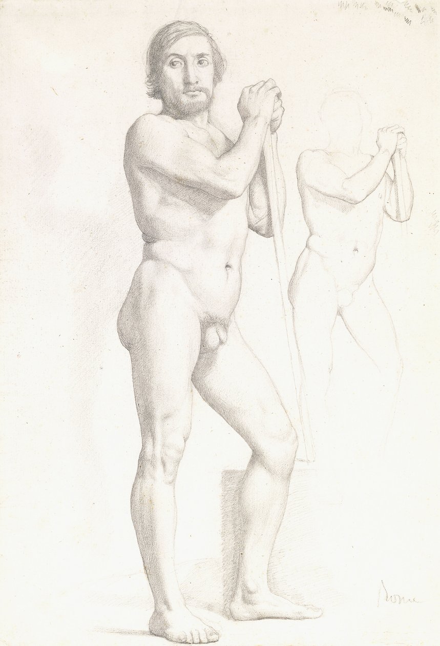 Twee academische studies van een man door Edgar Degas
