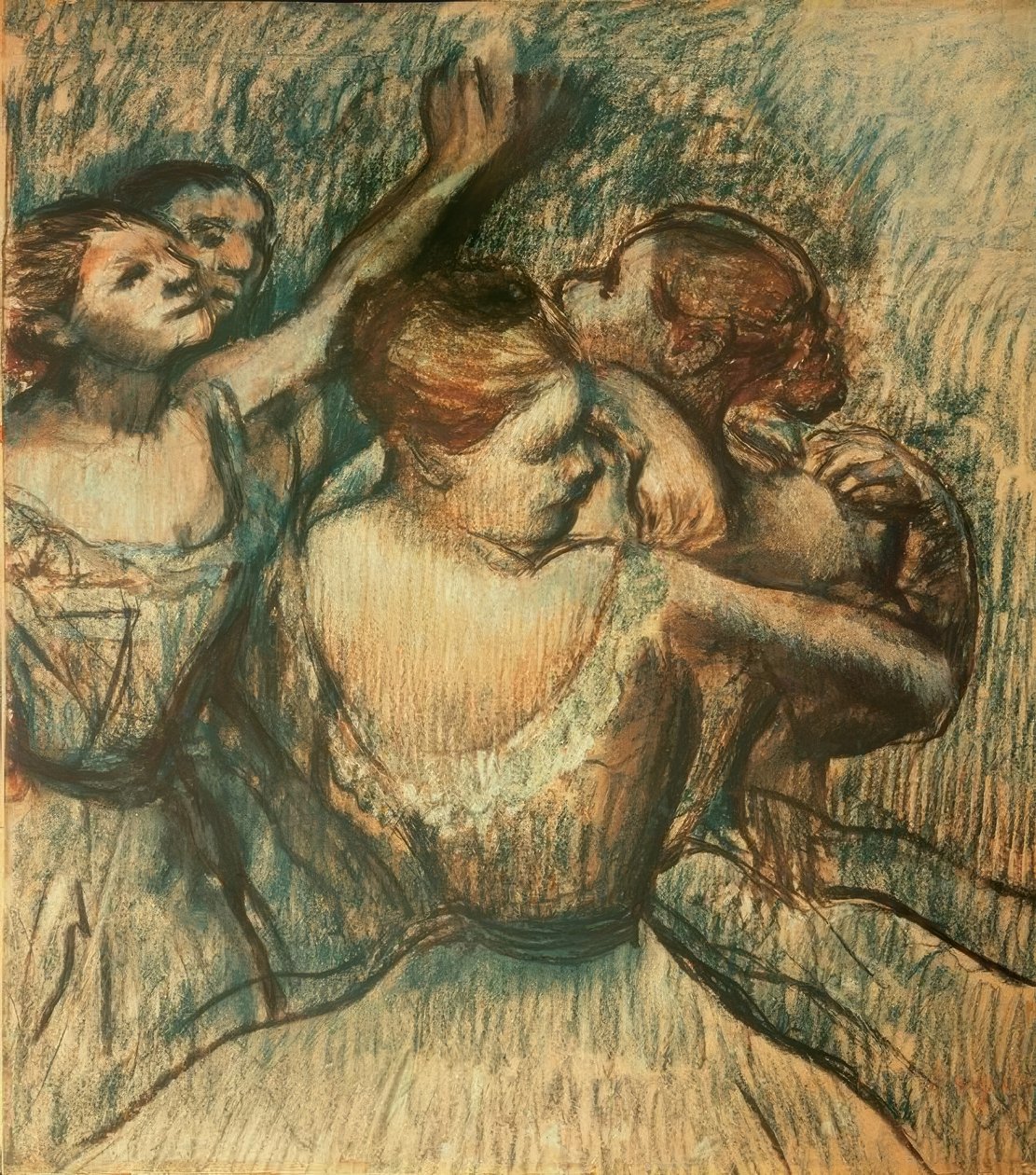 Vier dansers in halve figuur door Edgar Degas