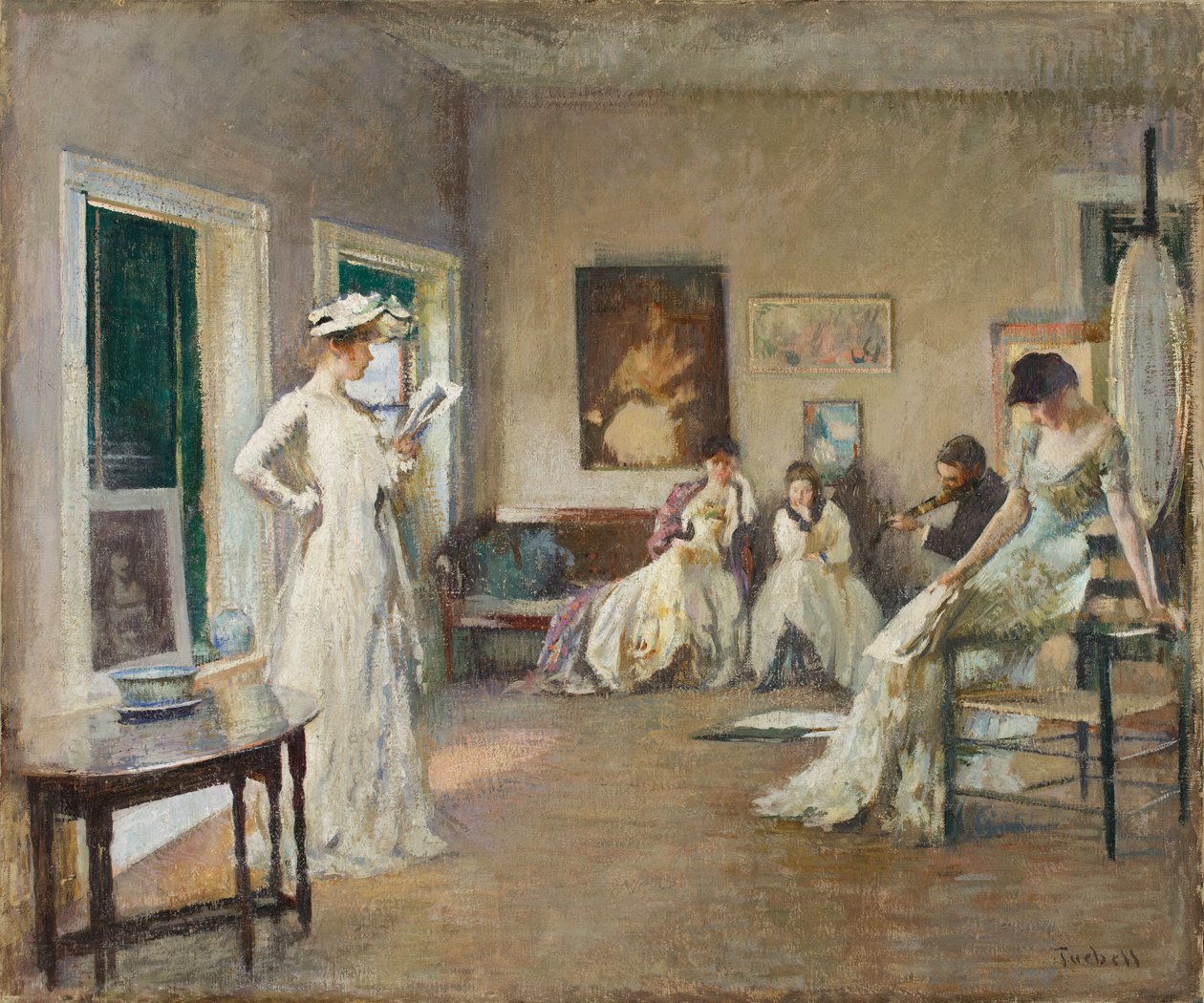 Repetitie in het atelier door Edmund Charles Tarbell