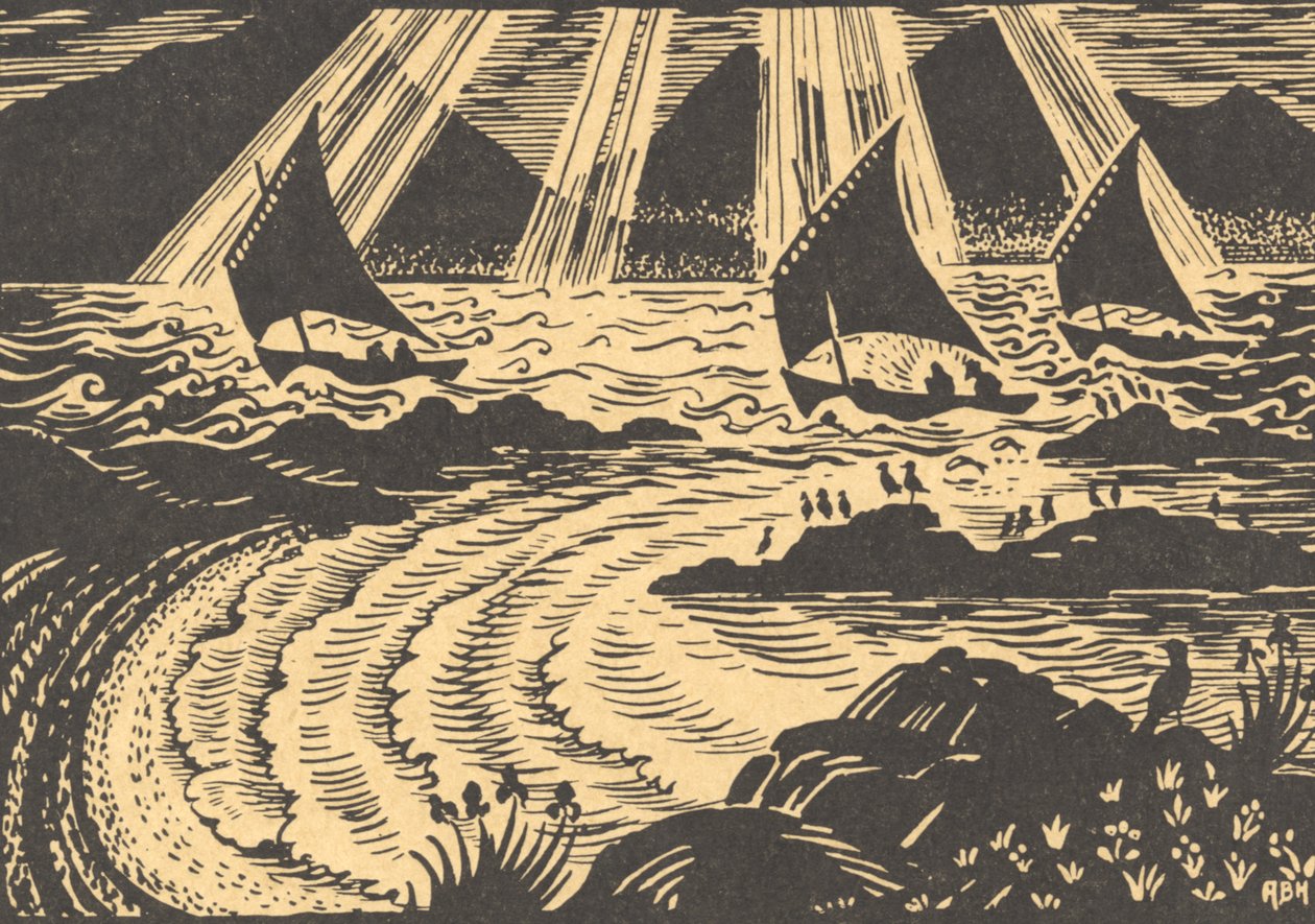 Drie zeilschepen door Edmund Hunter