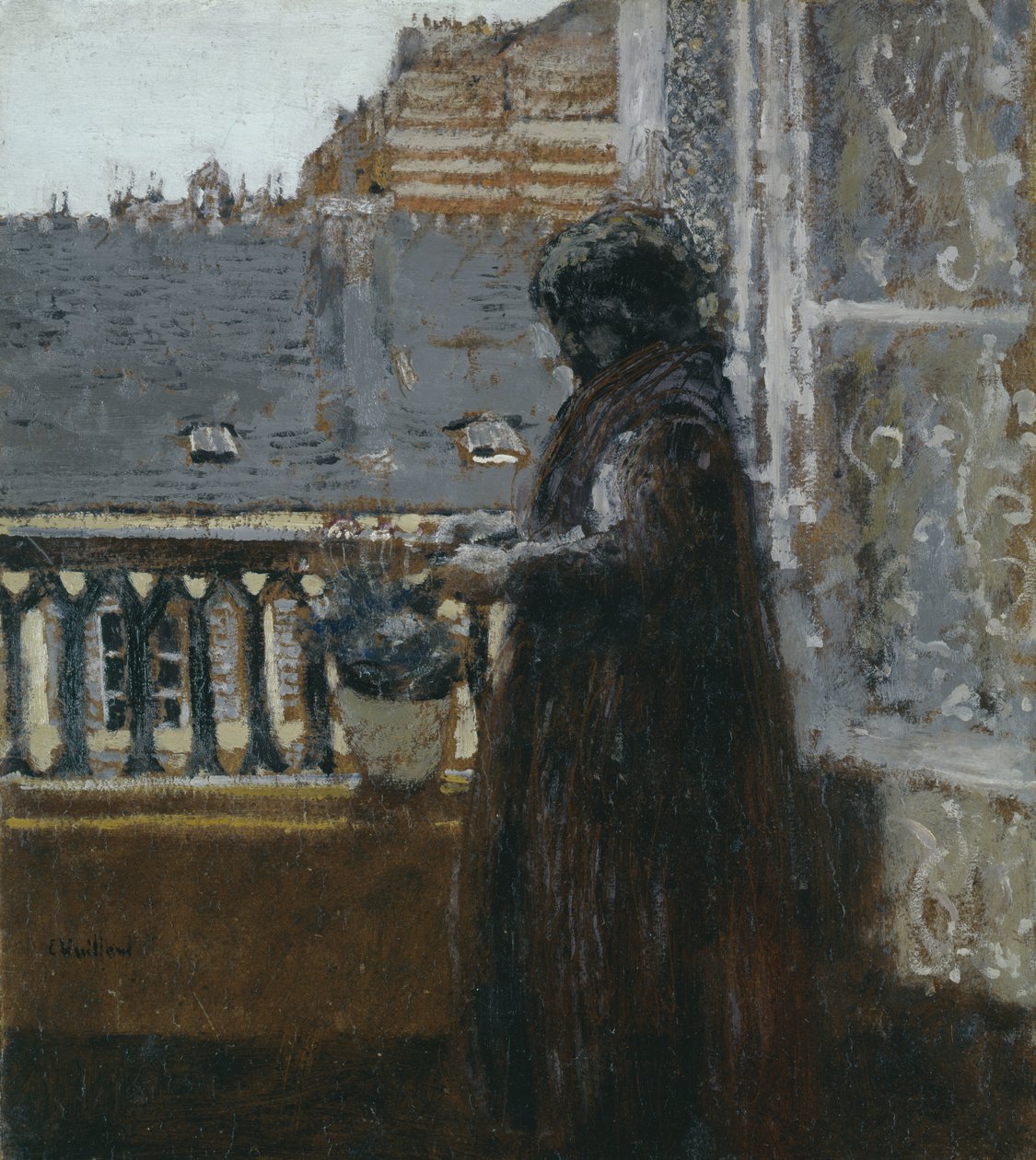 Madame Vuillard op haar balkon, ca. 1899 door Edouard Vuillard