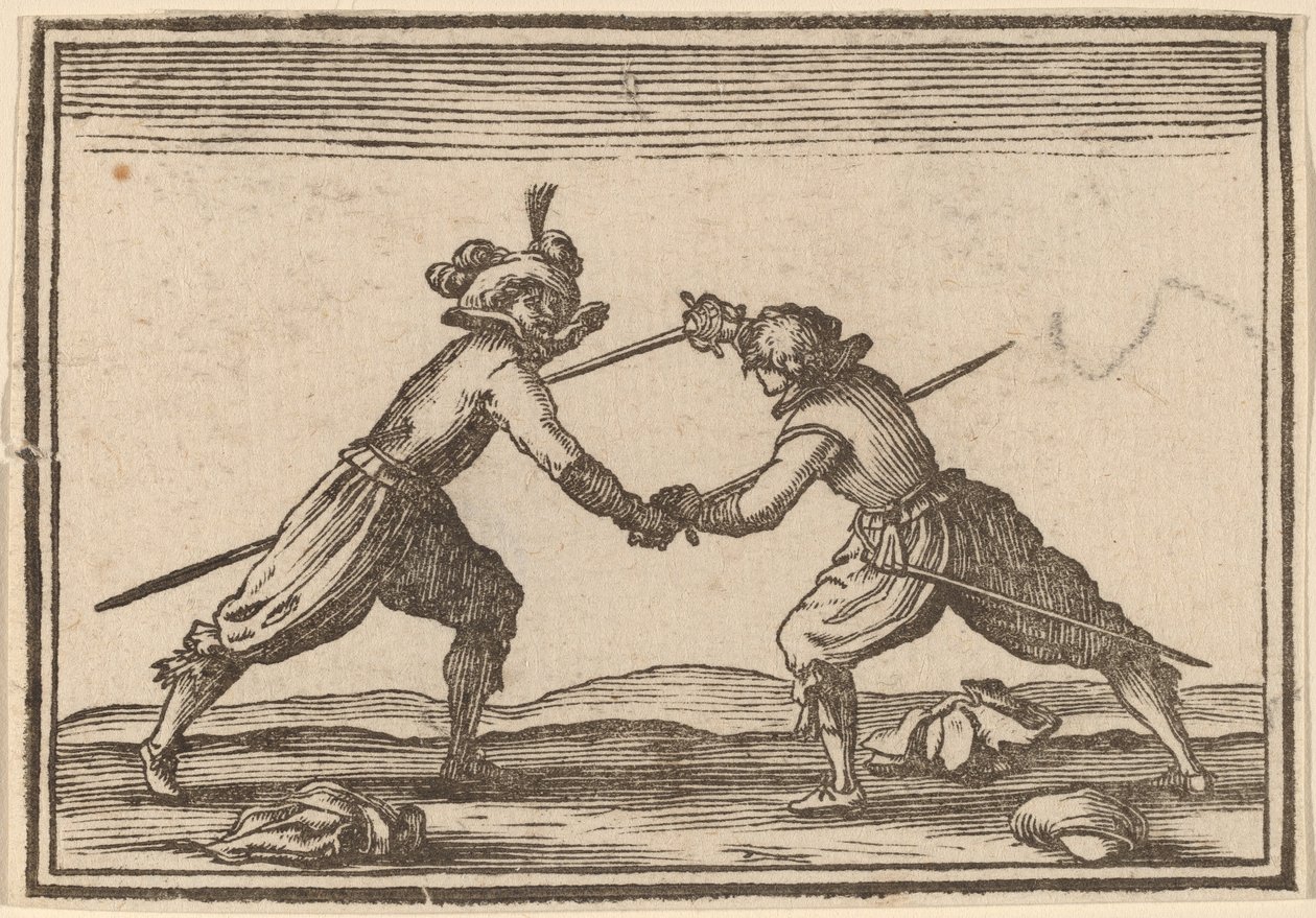Duel met zwaarden door Edouard Eckman after Jacques Callot