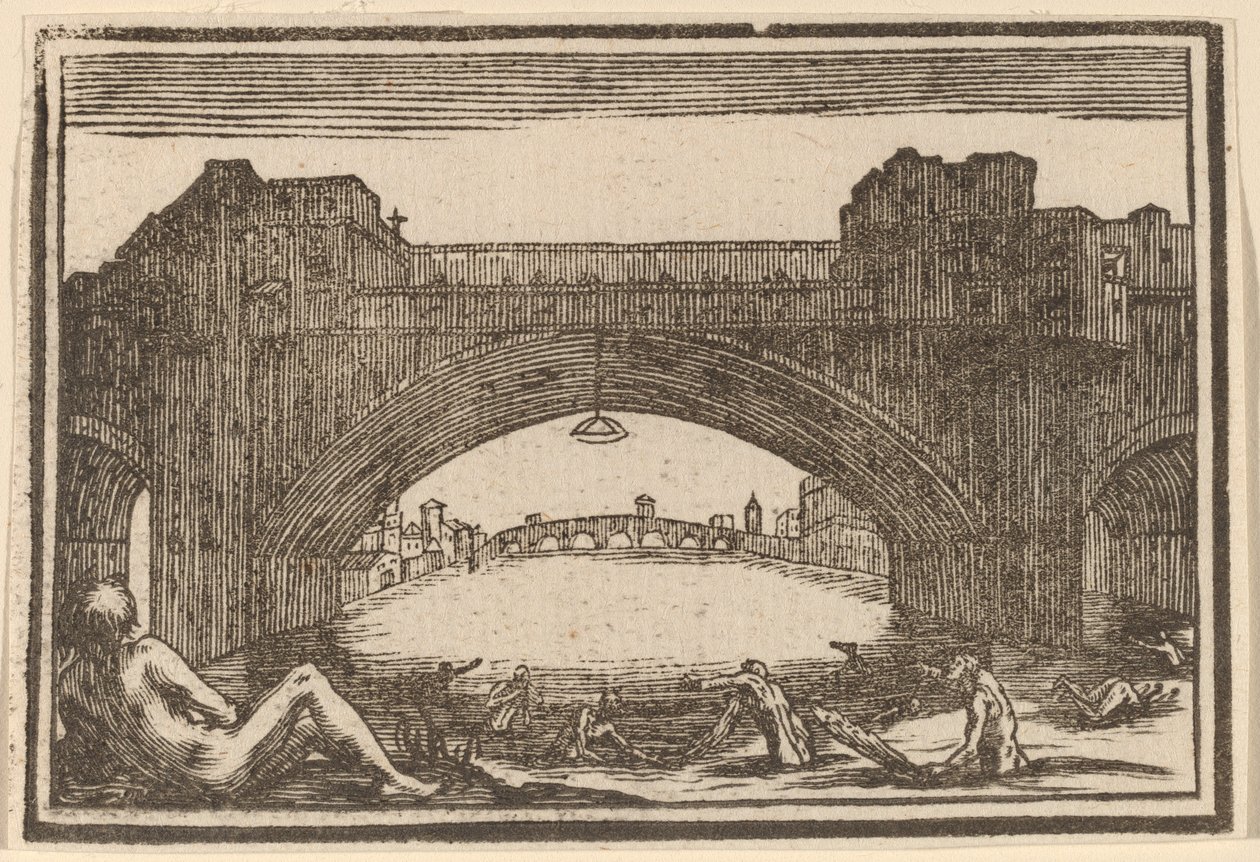 Ponte Vecchio, Florence door Edouard Eckman after Jacques Callot