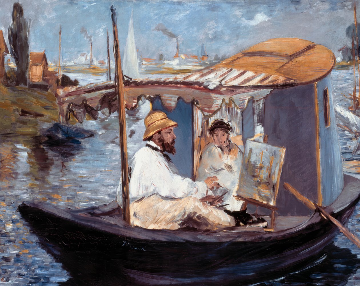 Monet schilderend in zijn atelier door Édouard Manet