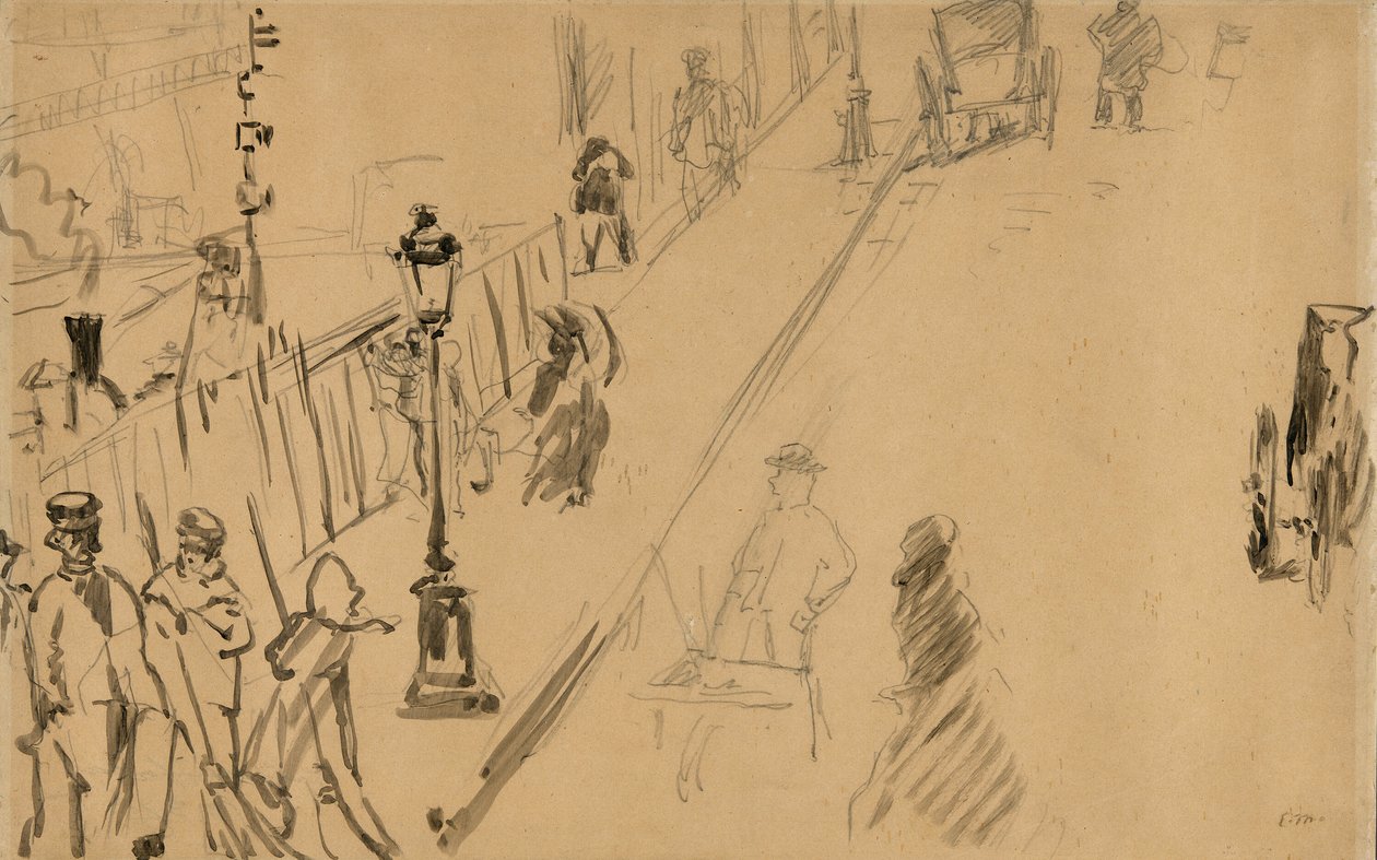 De rue Mosnier met gaslamp door Édouard Manet