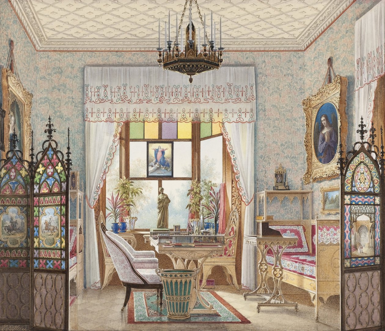 Zitkamer van keizerin Alexandra Fjodorovna, Cottage Palace, Sint-Petersburg, Rusland door Eduard Hau