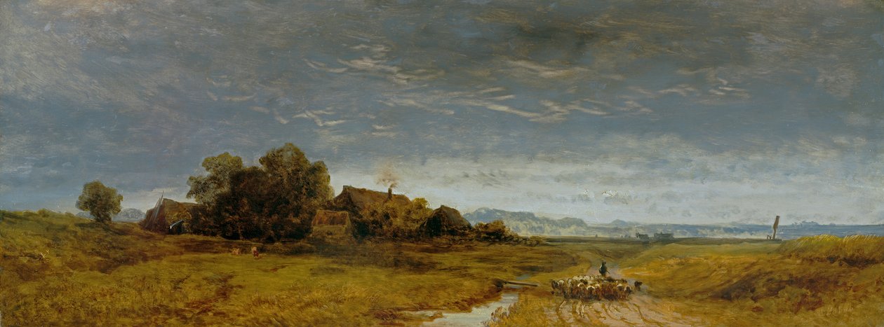 Beierse vlakte met terugkerende schapen door Eduard Schleich der Ältere