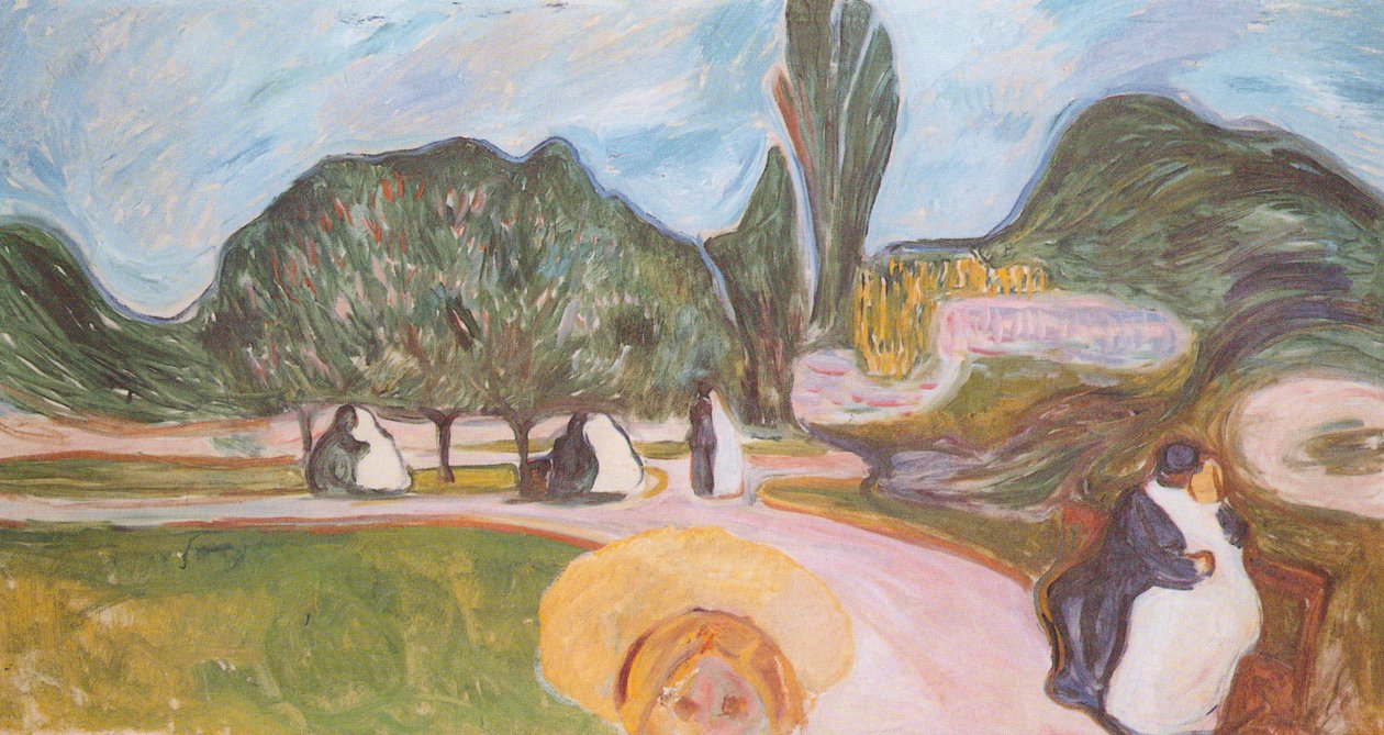 Liefdesparen in het park door Edvard Munch